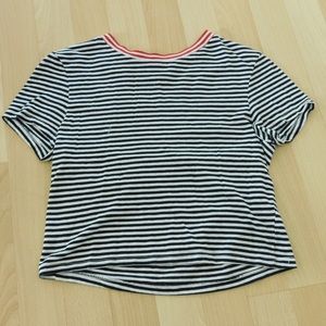 Navy striped cropped shirt